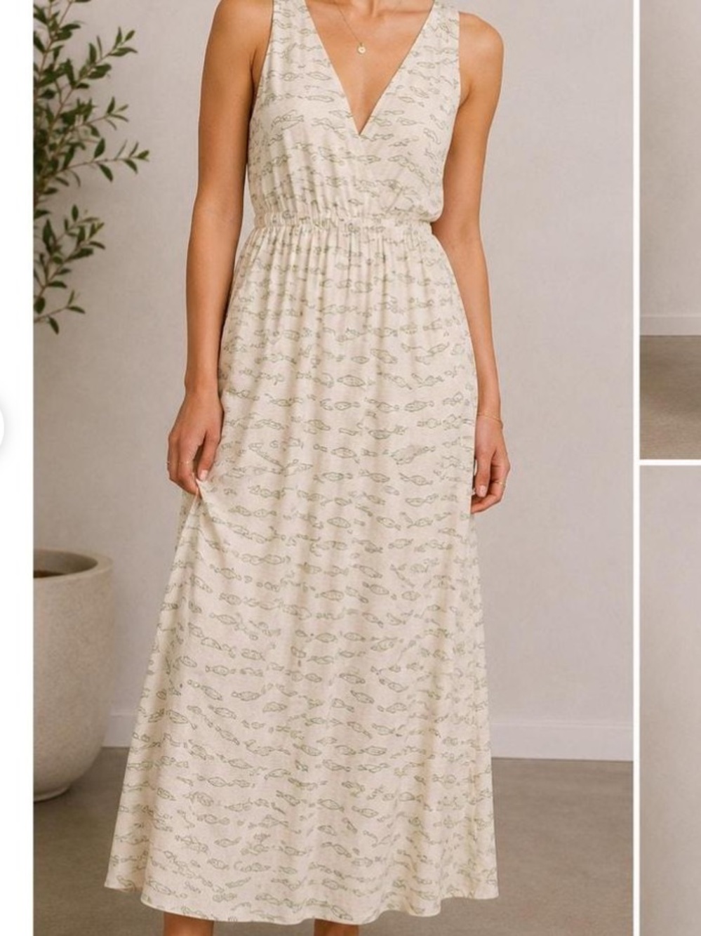 a new day Cream V-Neck fish Printed Maxi Dress